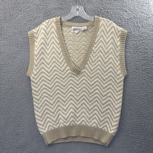 Vintage Giraffe Sweater Vest Neutral‎ Chevron Preppy Academia Retro Women Small